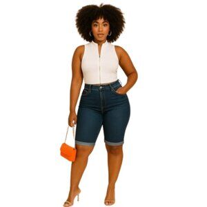 Women's 29 Paige Kimmie Bermuda Jean Short Frayed Hem Shorts Zipper Fly